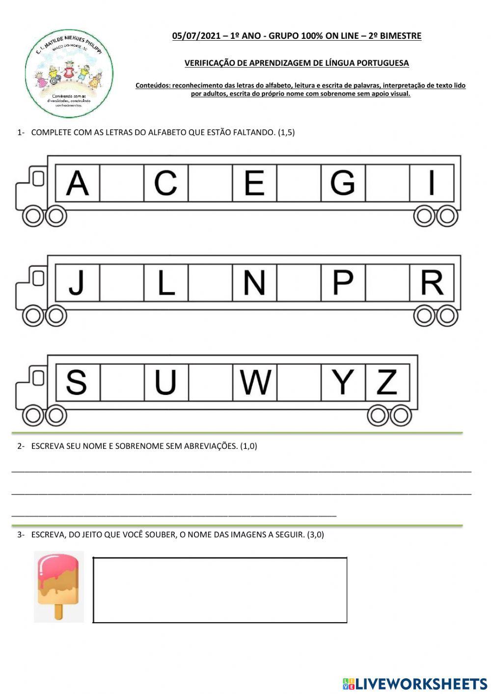 Avaliação de Língua Portuguesa - 2º bimestre