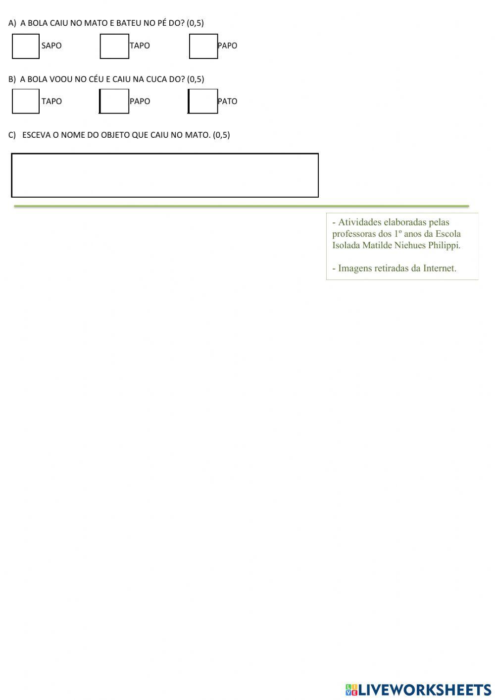 Avaliação de Língua Portuguesa - 2º bimestre