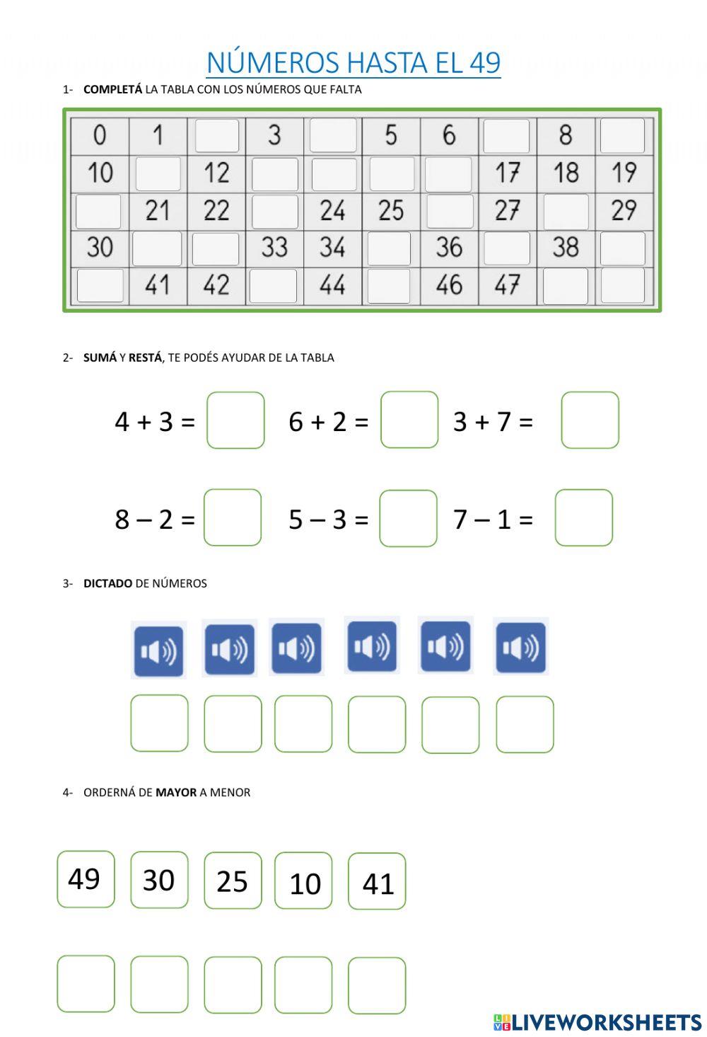 Numeración hasta el 49