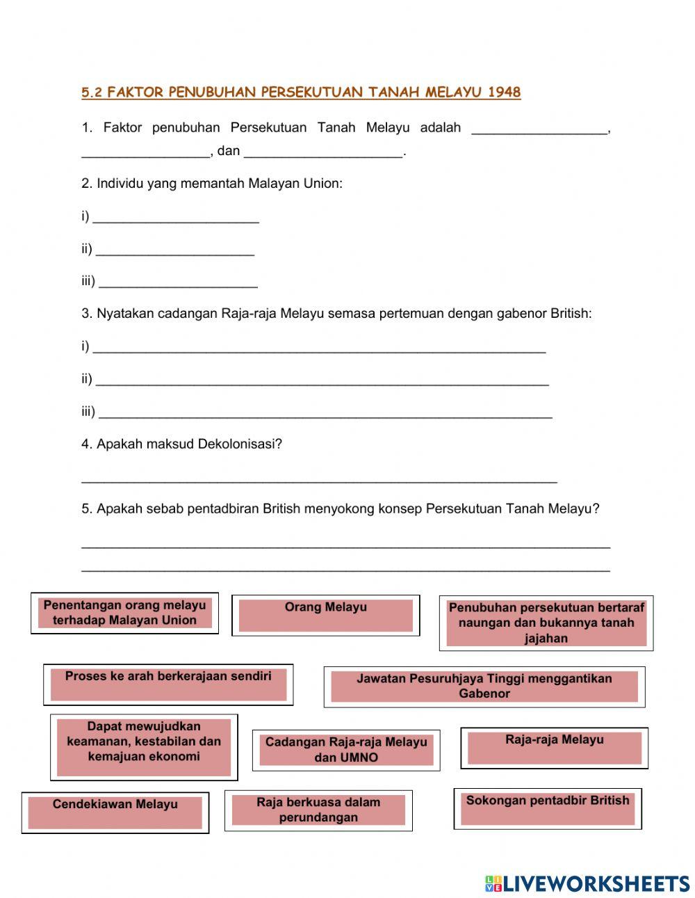 BAB 5-5.2 Faktor Penubuhan Persekutuan Tanah Melayu 1948