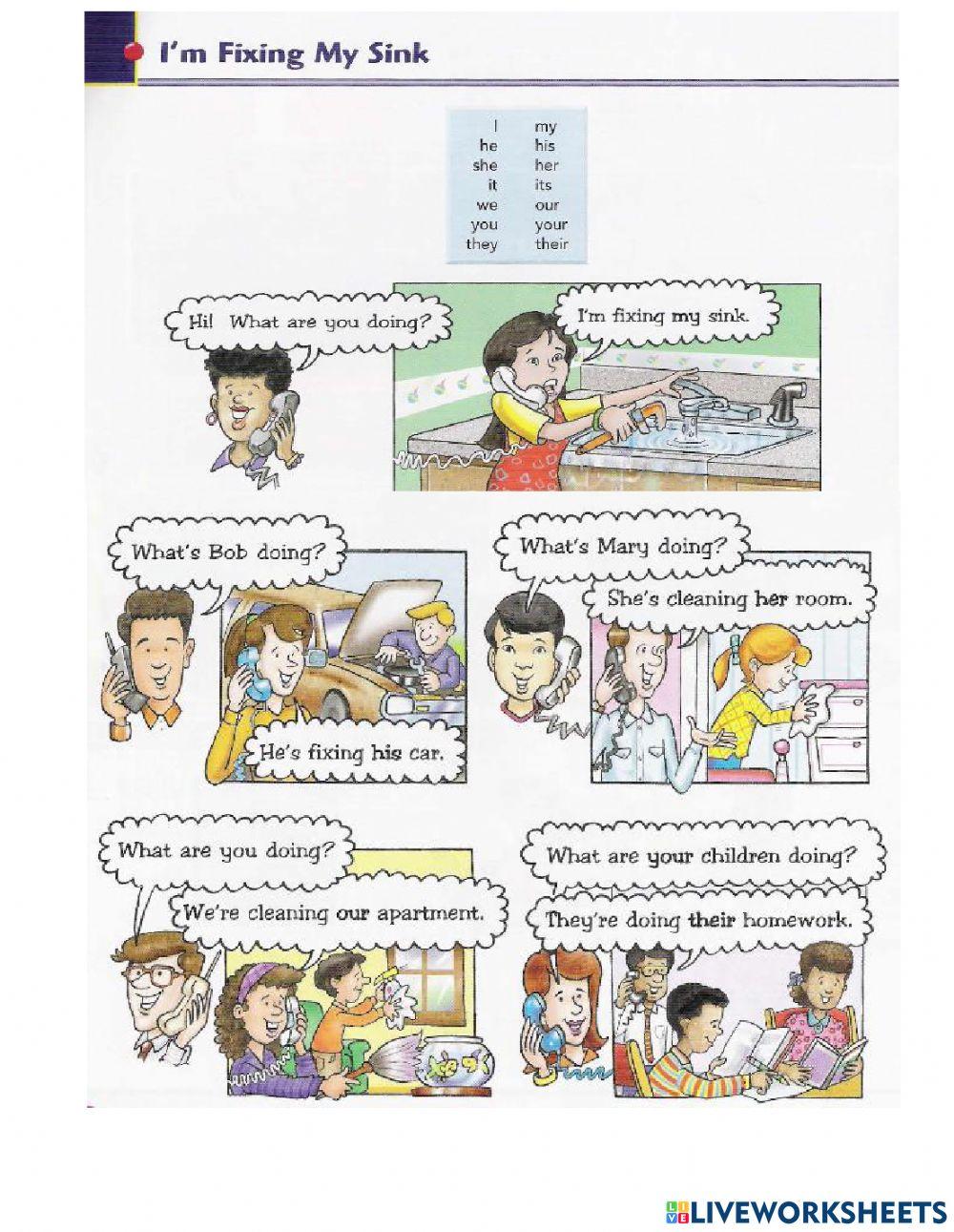 taller present continuous and possesives