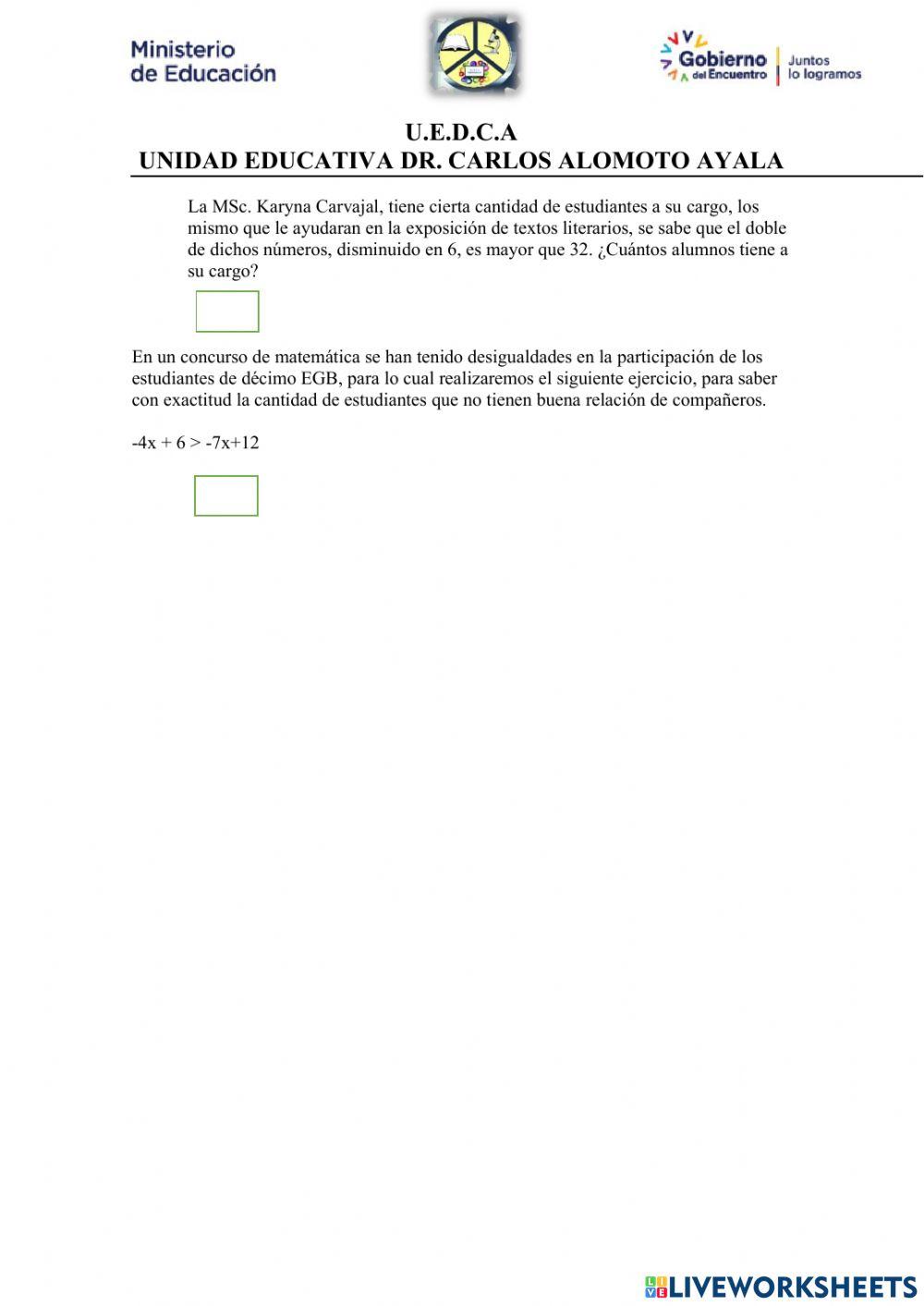 Ecuaciones e inecuaciones en z dècimo