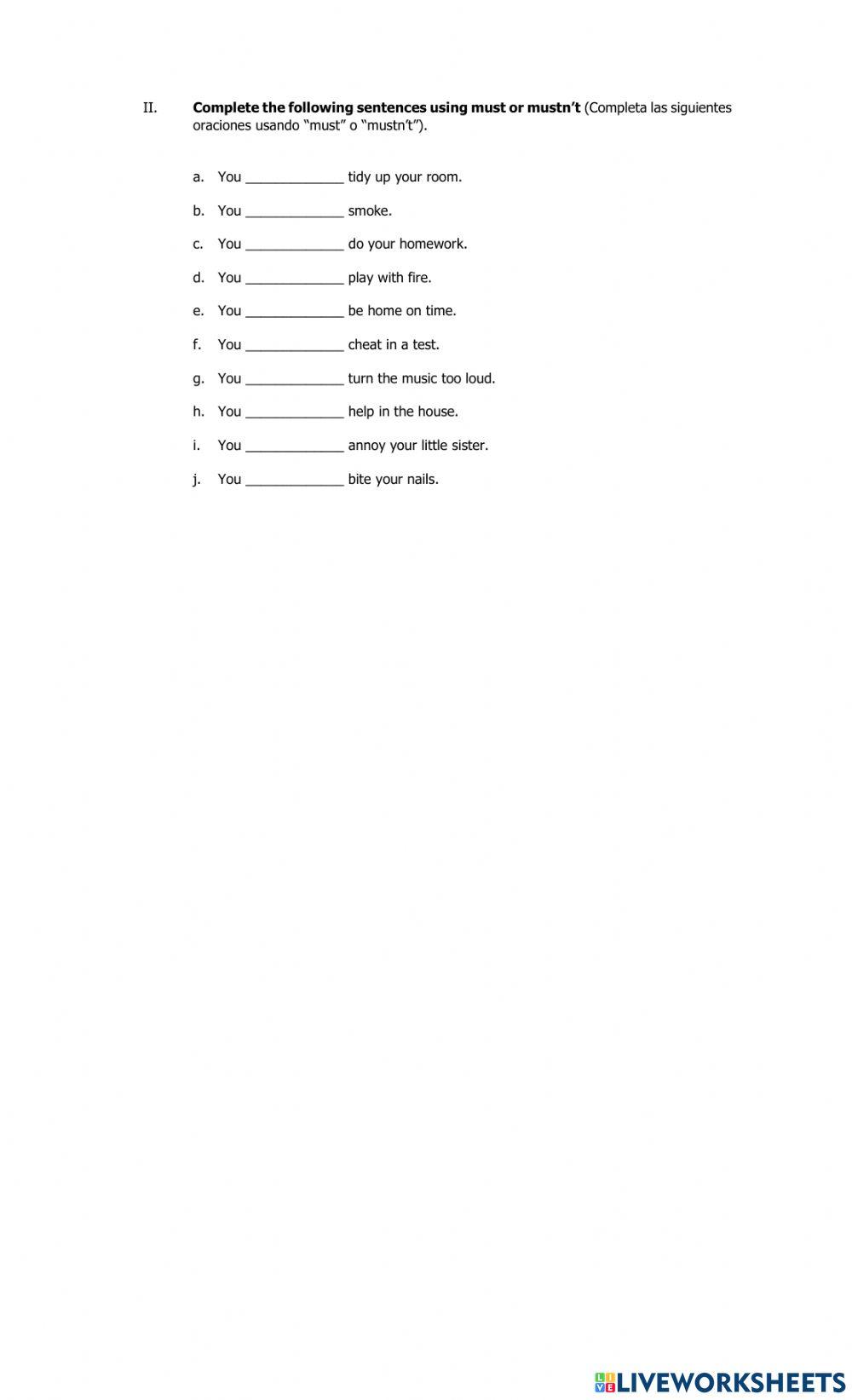 Must and Mustn't (Reading and sentences)