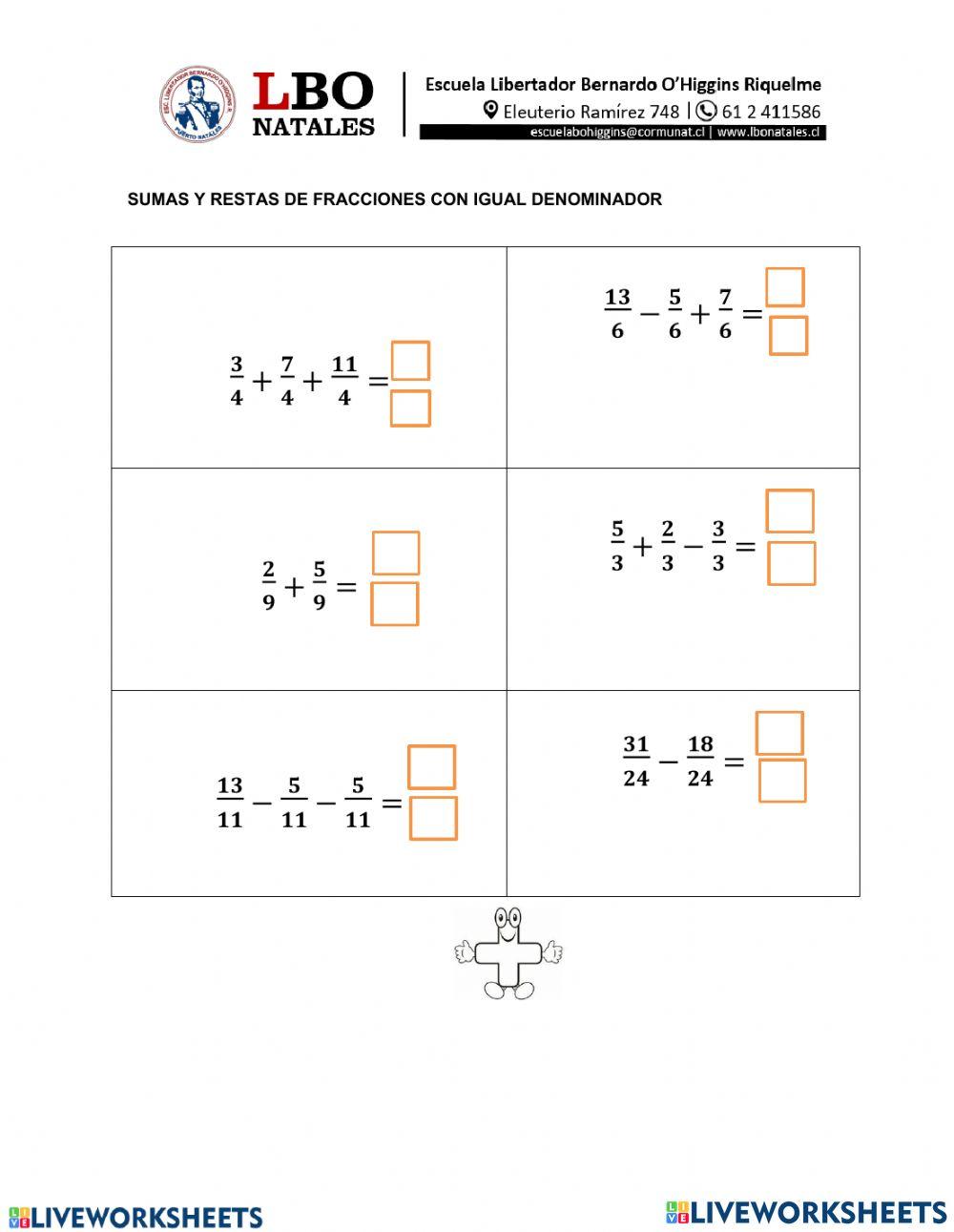 Sumas y restas de fracciones