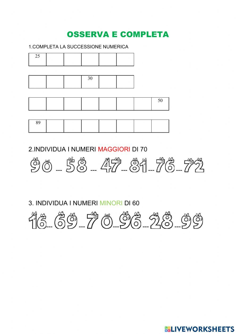 Completa la successione numerica