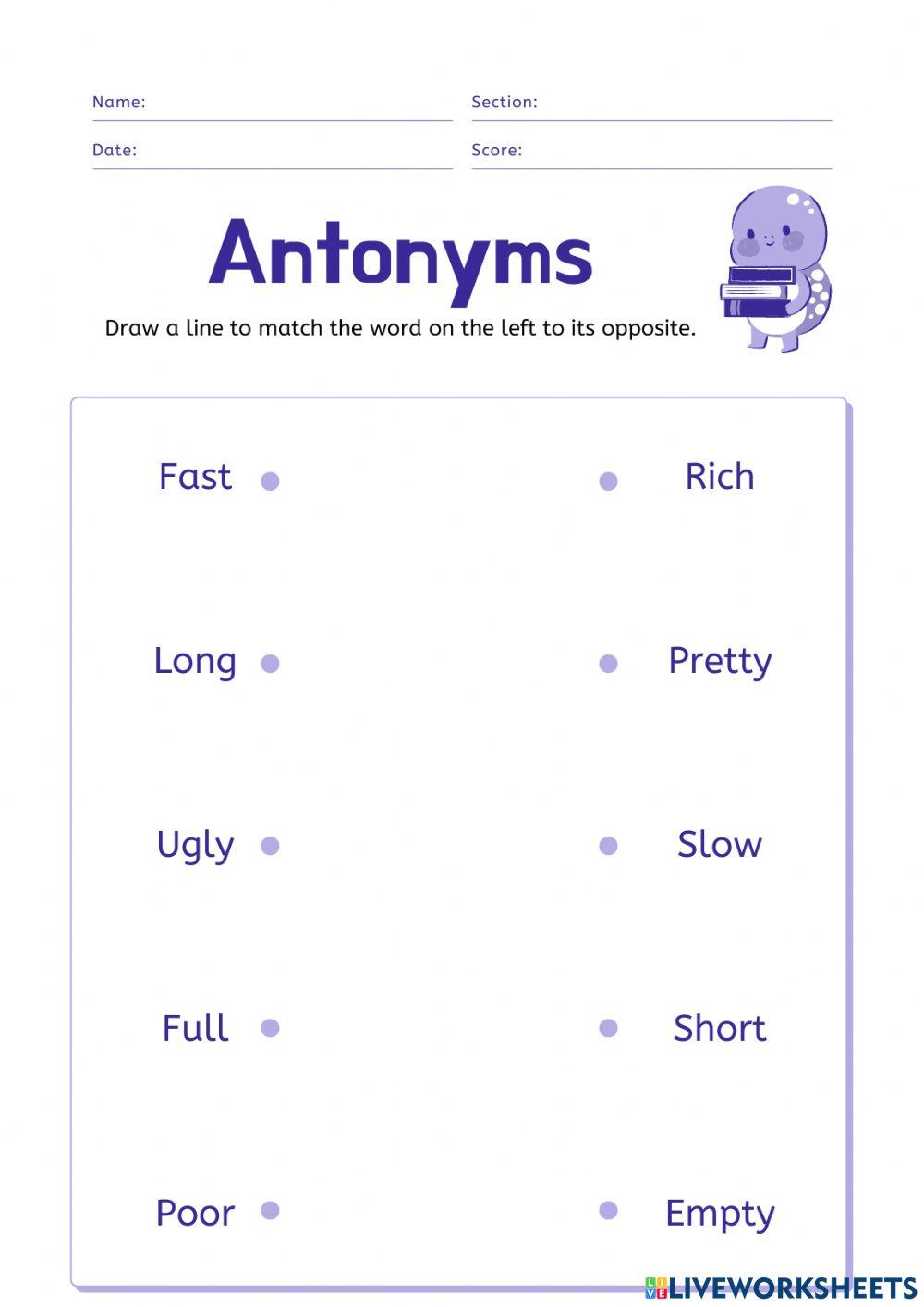 Antonyms Worksheet