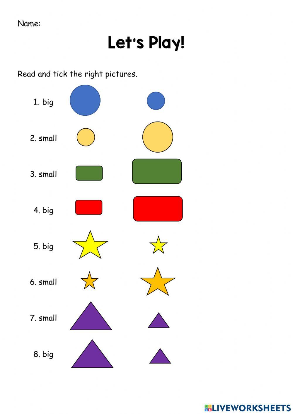 Big and small online exercise for 1 | Live Worksheets