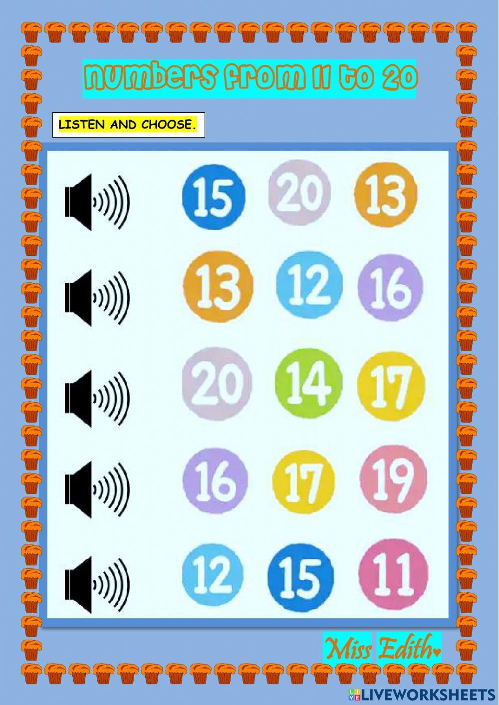 Numbers from 11 to 20