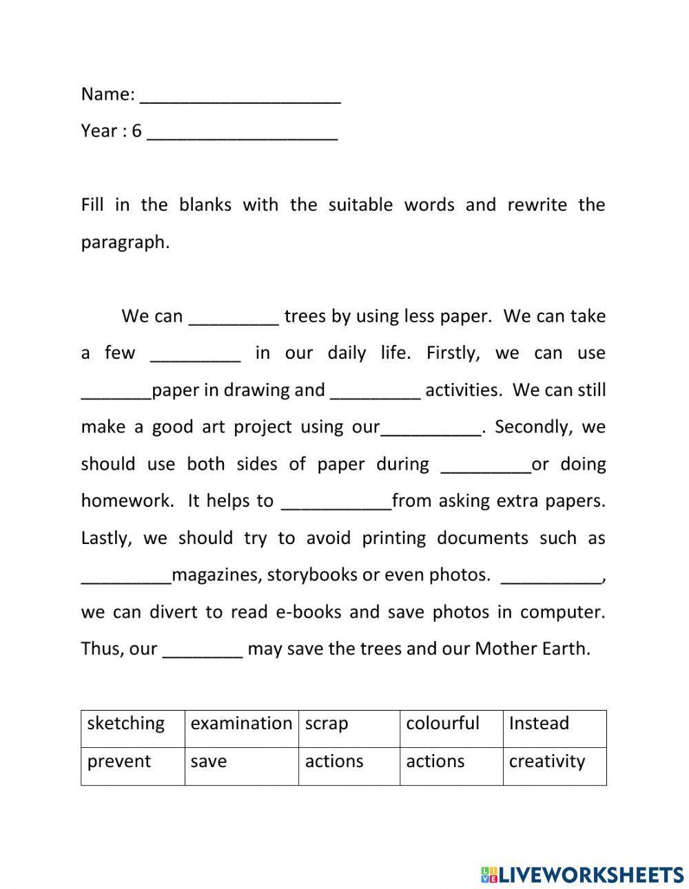 English year 6 Unit 6: Go Green (writing)