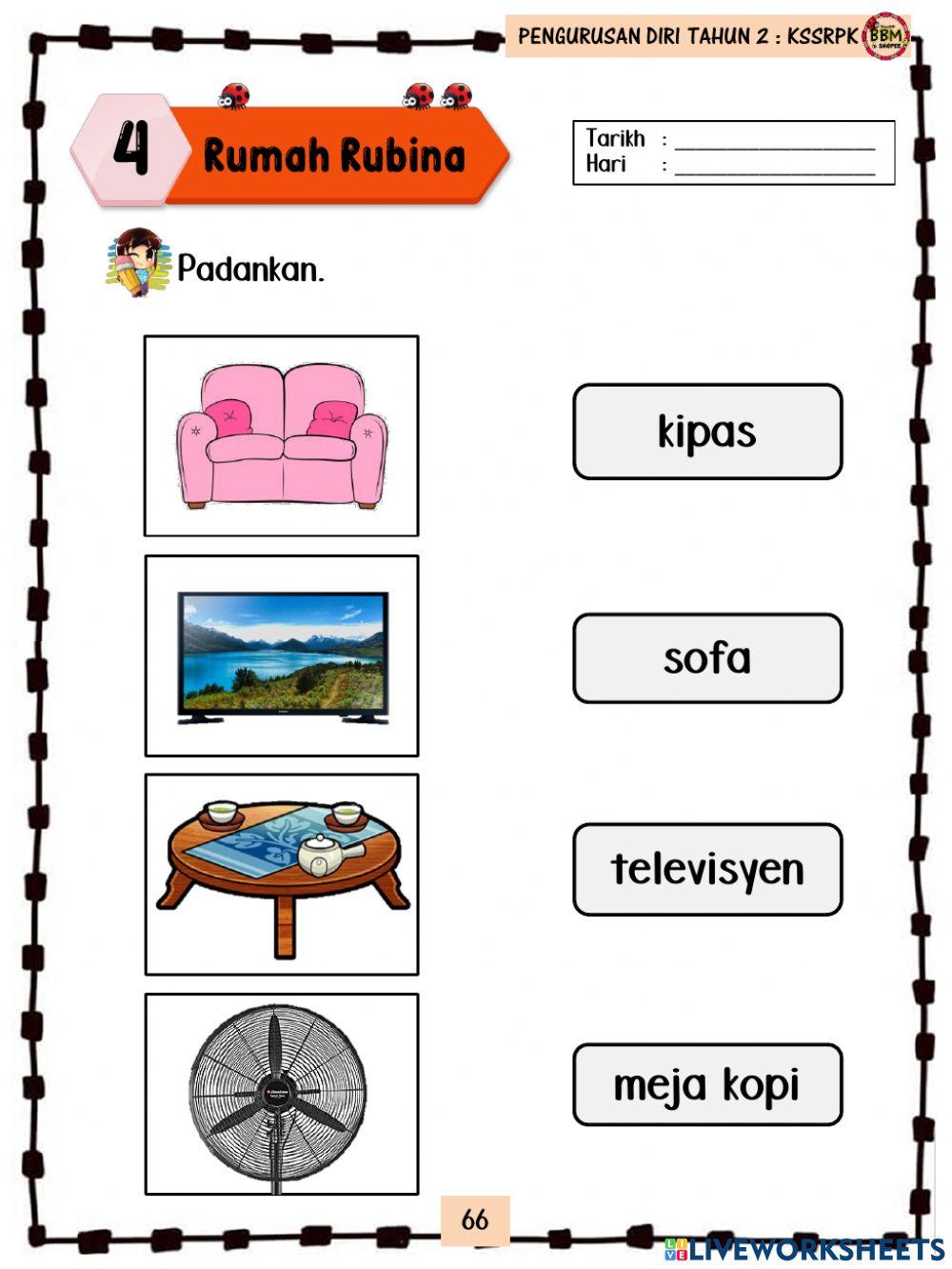 Peralatan Di Ruang Tamu activity Live Worksheets