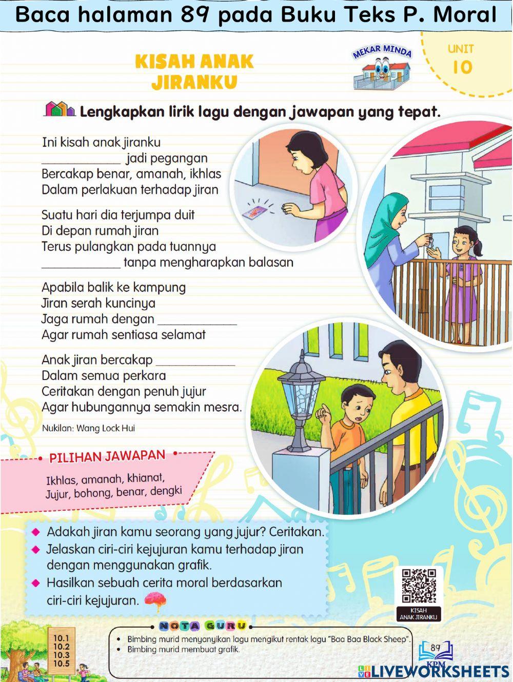 Pendidikan Moral Tahun 4 PdPR Minggu 22 Selasa 6hb Julai 2021 - Unit 10 Kejujuran - Kisah Anak Jiranku