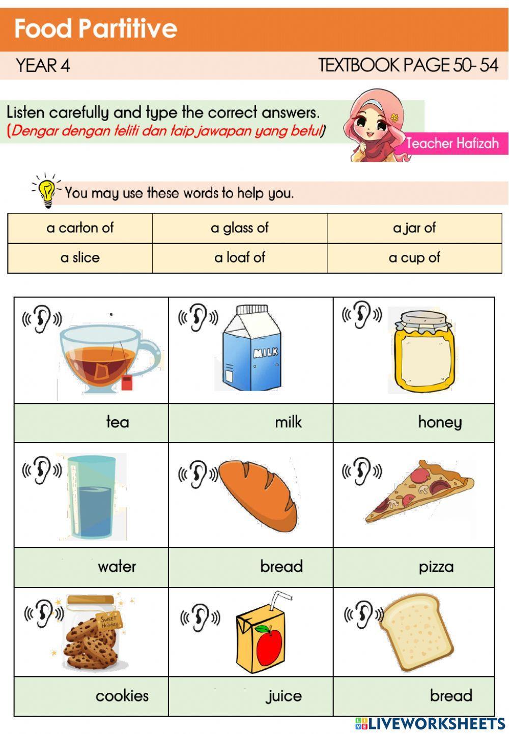CEFR Year 4  textbook page 50- Food Partitive