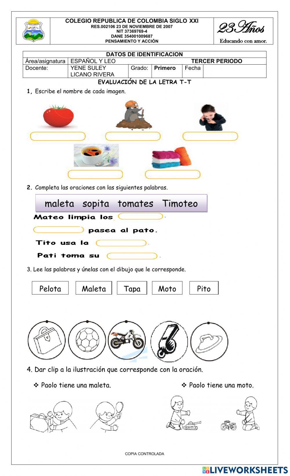 EVALUACIÒN DE LA LETRA T-t