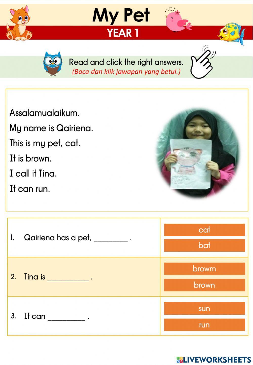 CEFR YEAR 1-  My Pet (Reading and Click)