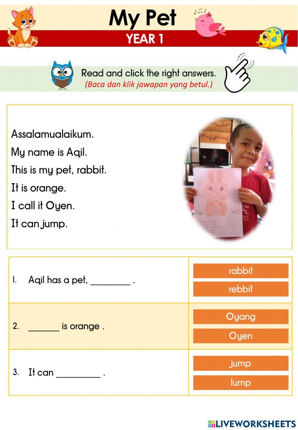 CEFR YEAR 1-  My Pet (Reading and Click)