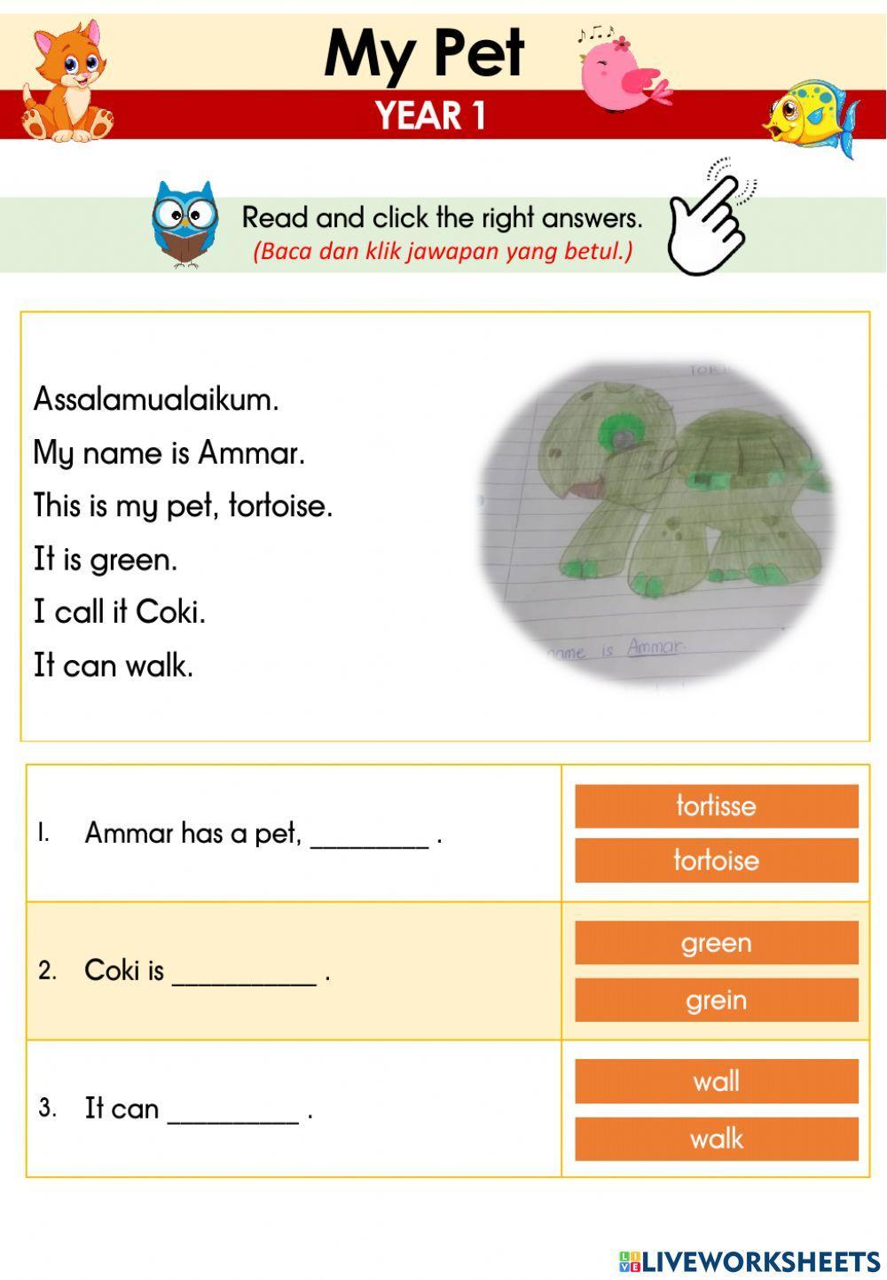 CEFR YEAR 1-  My Pet (Reading and Click)