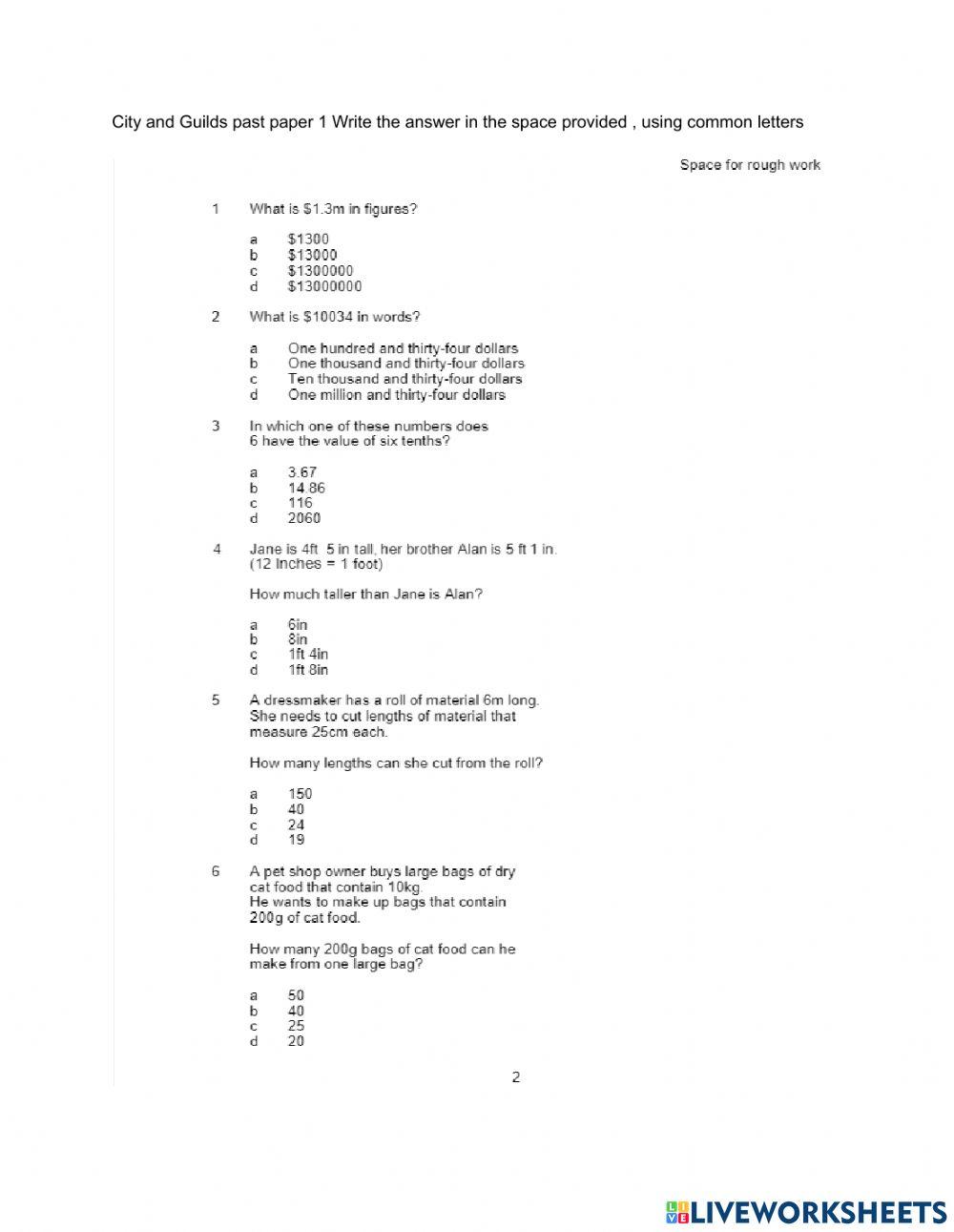 6655459 City and Guilds past paper 1A Ronique Bernard