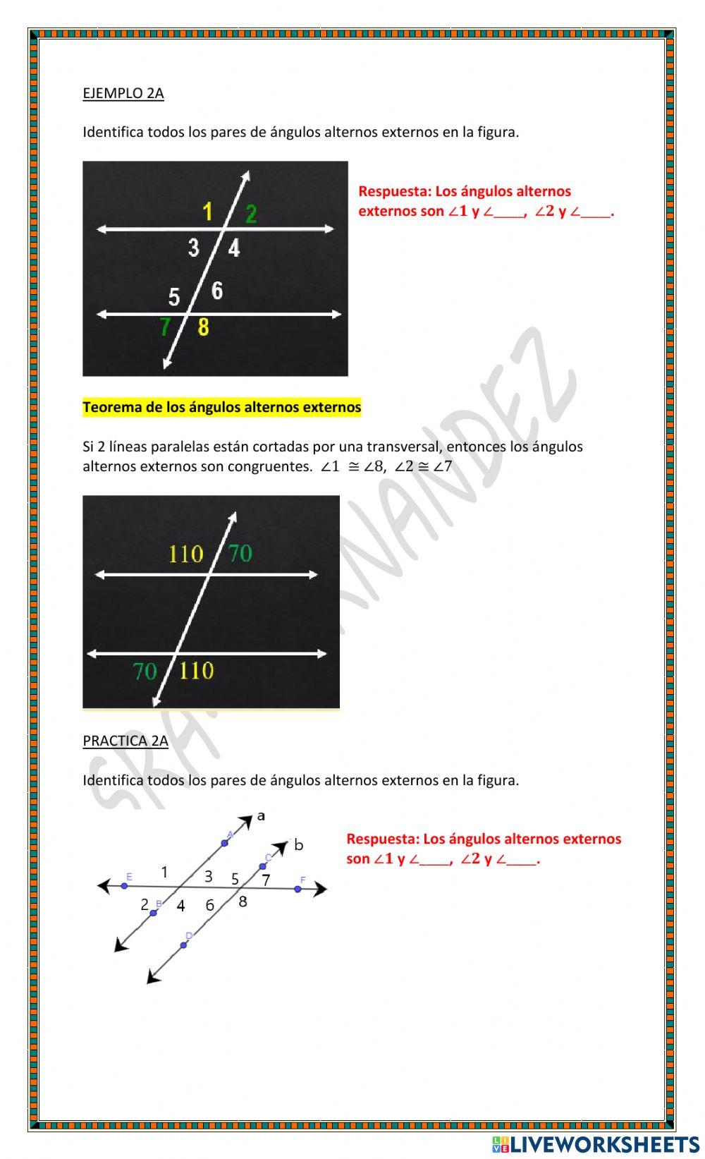1.A.1.c Propiedades de rectas paralelas y perpendiculares  (Ángulos formados por líneas paralelas y transversales)