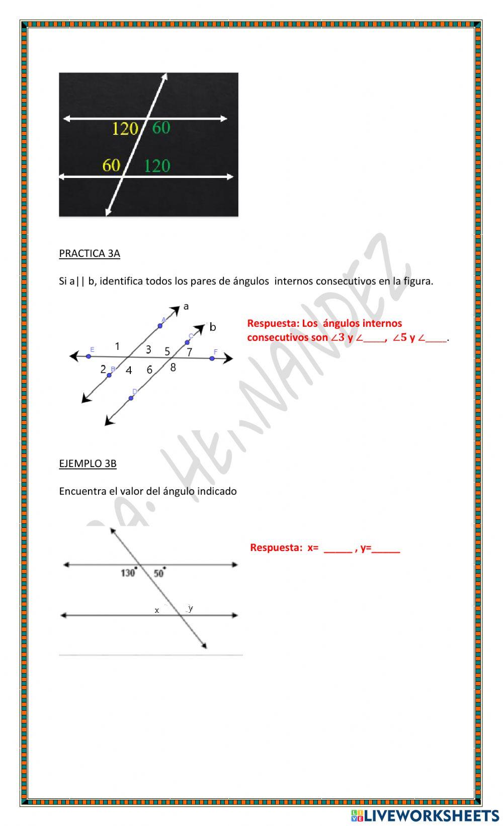 1.A.1.c Propiedades de rectas paralelas y perpendiculares  (Ángulos formados por líneas paralelas y transversales)