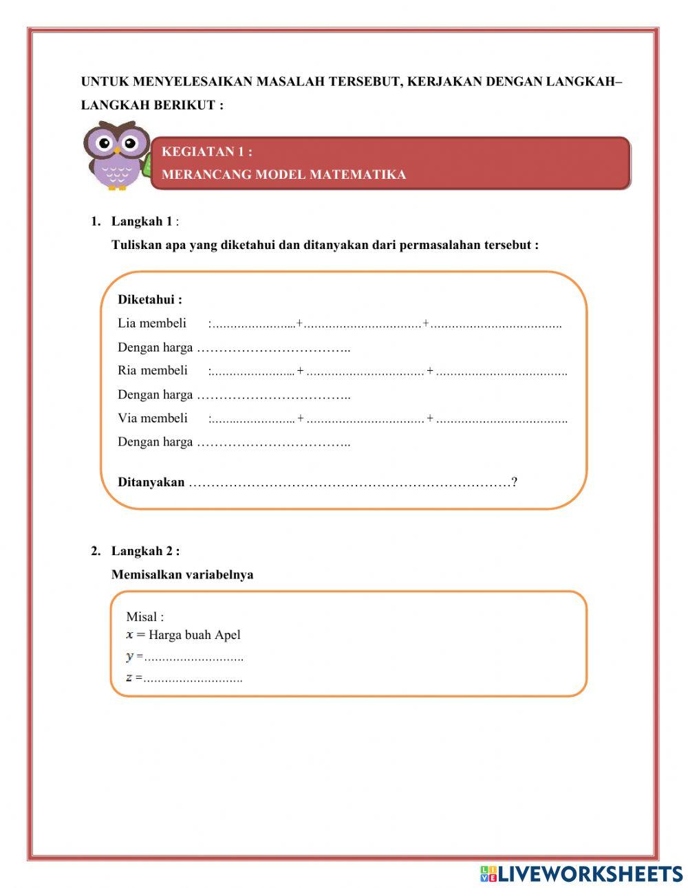 LKPD Materi Sistem Persamaan Linear Tiga Variabel