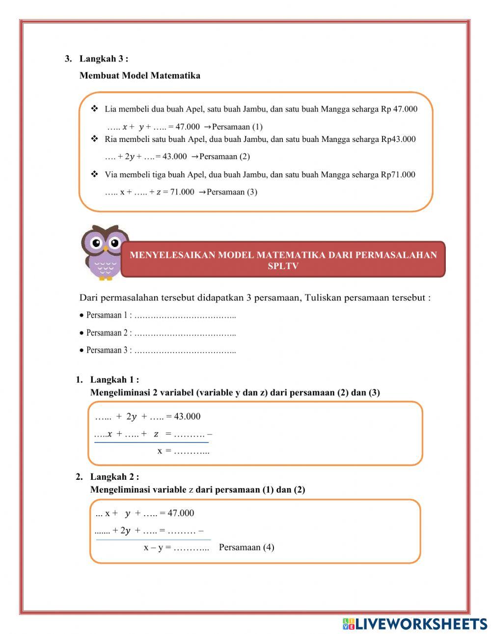 LKPD Materi Sistem Persamaan Linear Tiga Variabel