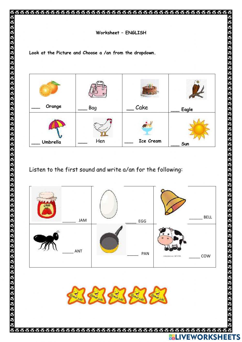English online exercise for Kindergarten | Live Worksheets