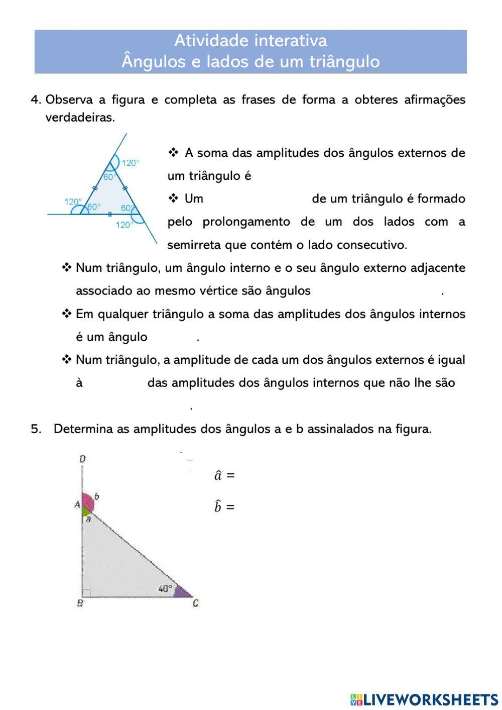 Ângulos e lados de um triângulo