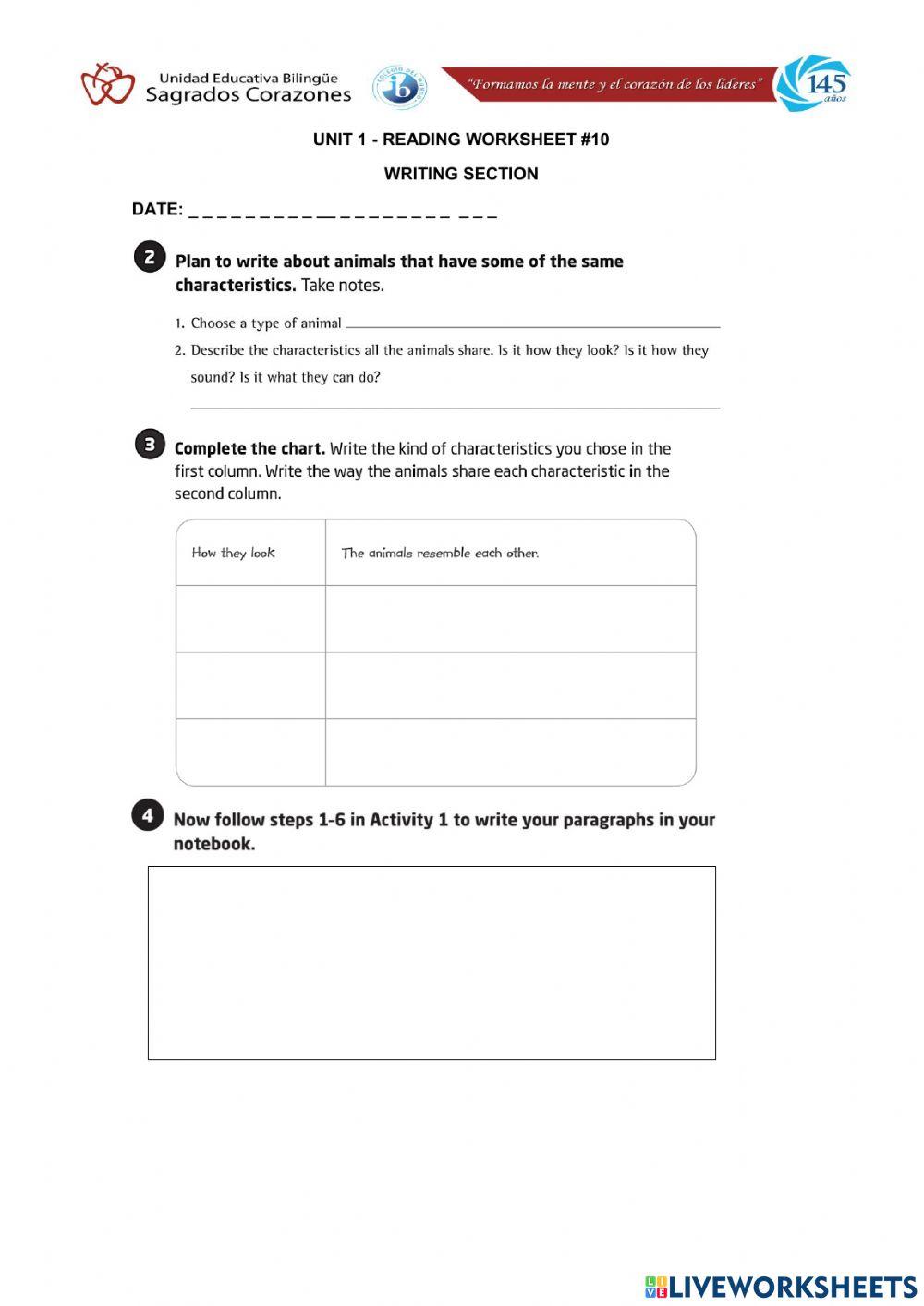 Writing Section 1 interactive worksheet | Live Worksheets