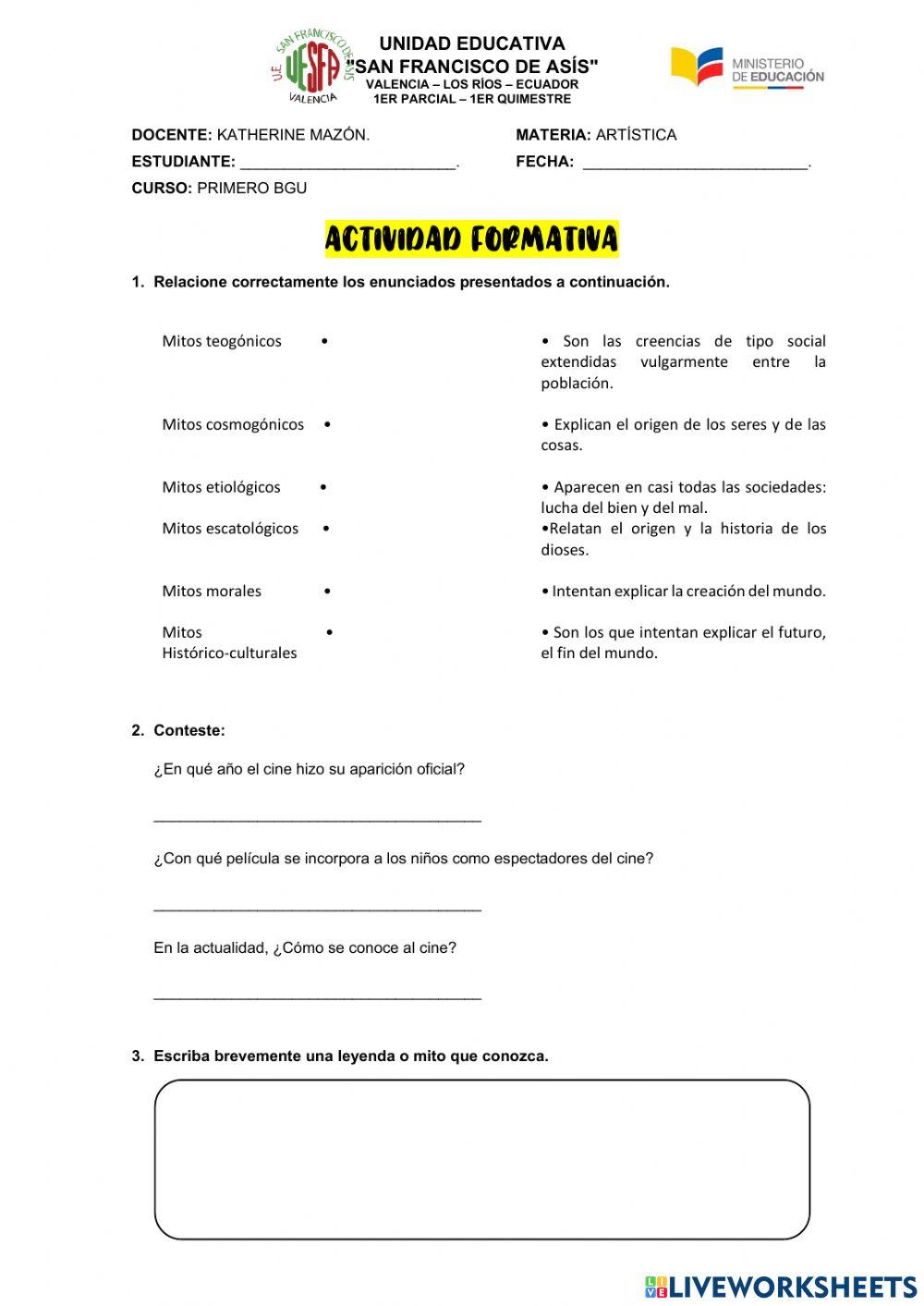 Actividad formativa - educación artística