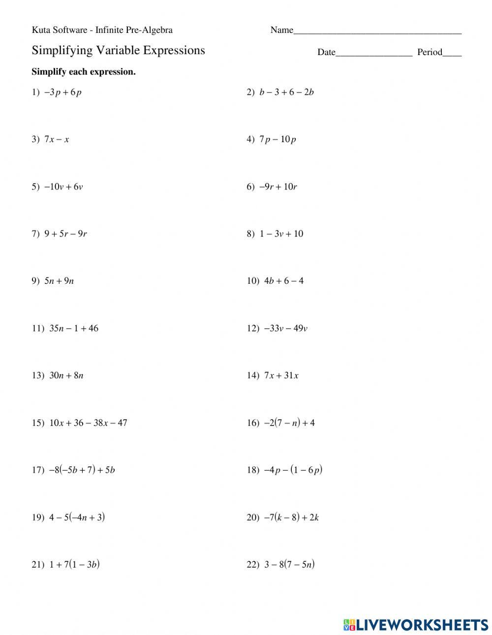 Simplify Algebraic Expression worksheet | Live Worksheets simplify-algebraic-expression-worksheet-live-worksheets
