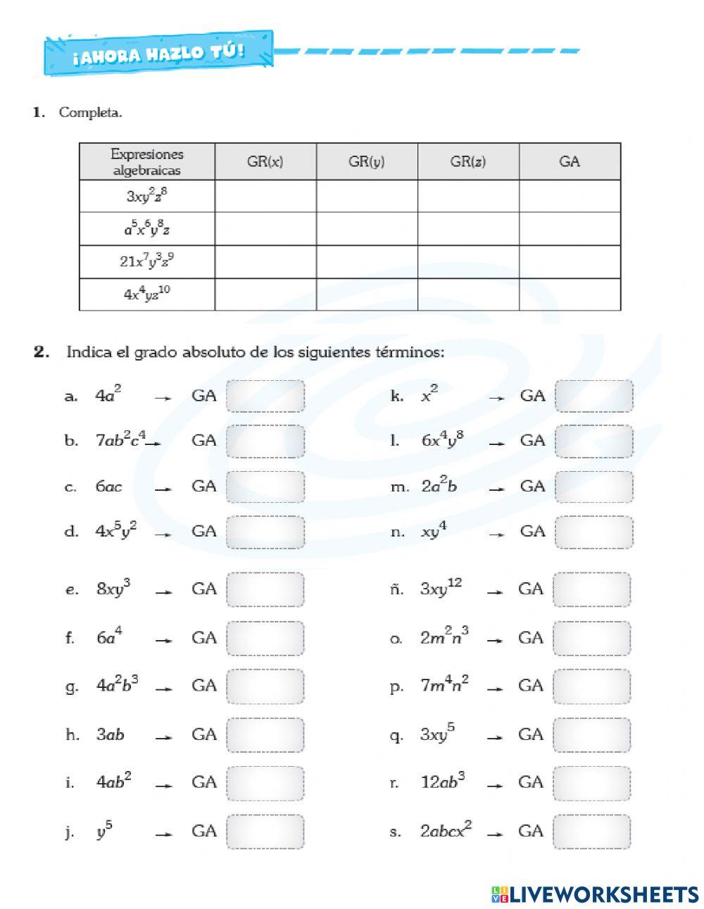 Evaluación de álgebra