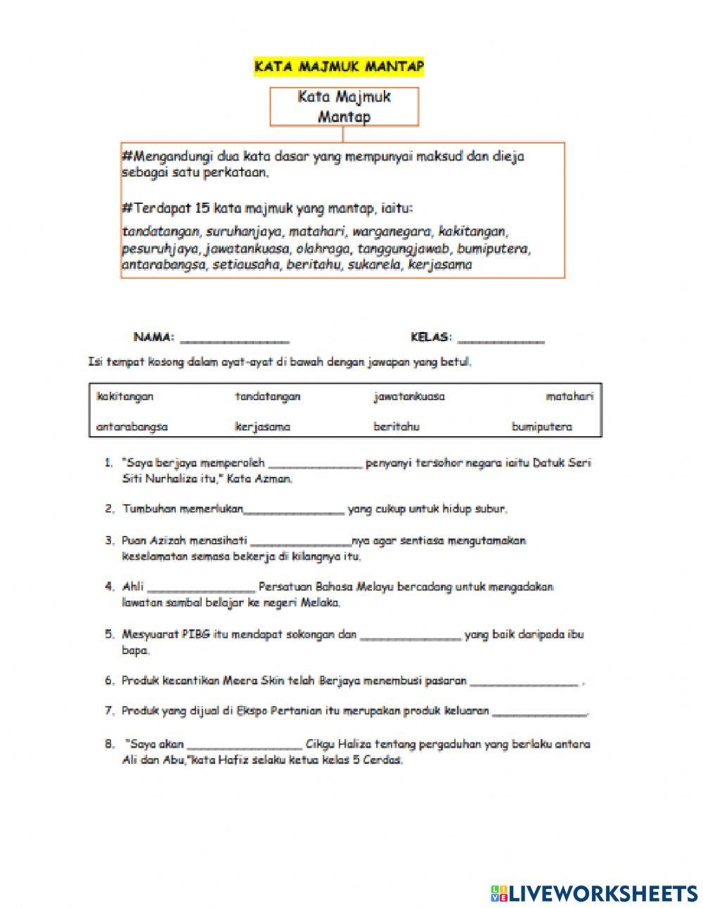 Kata majmuk bebas dan mantap