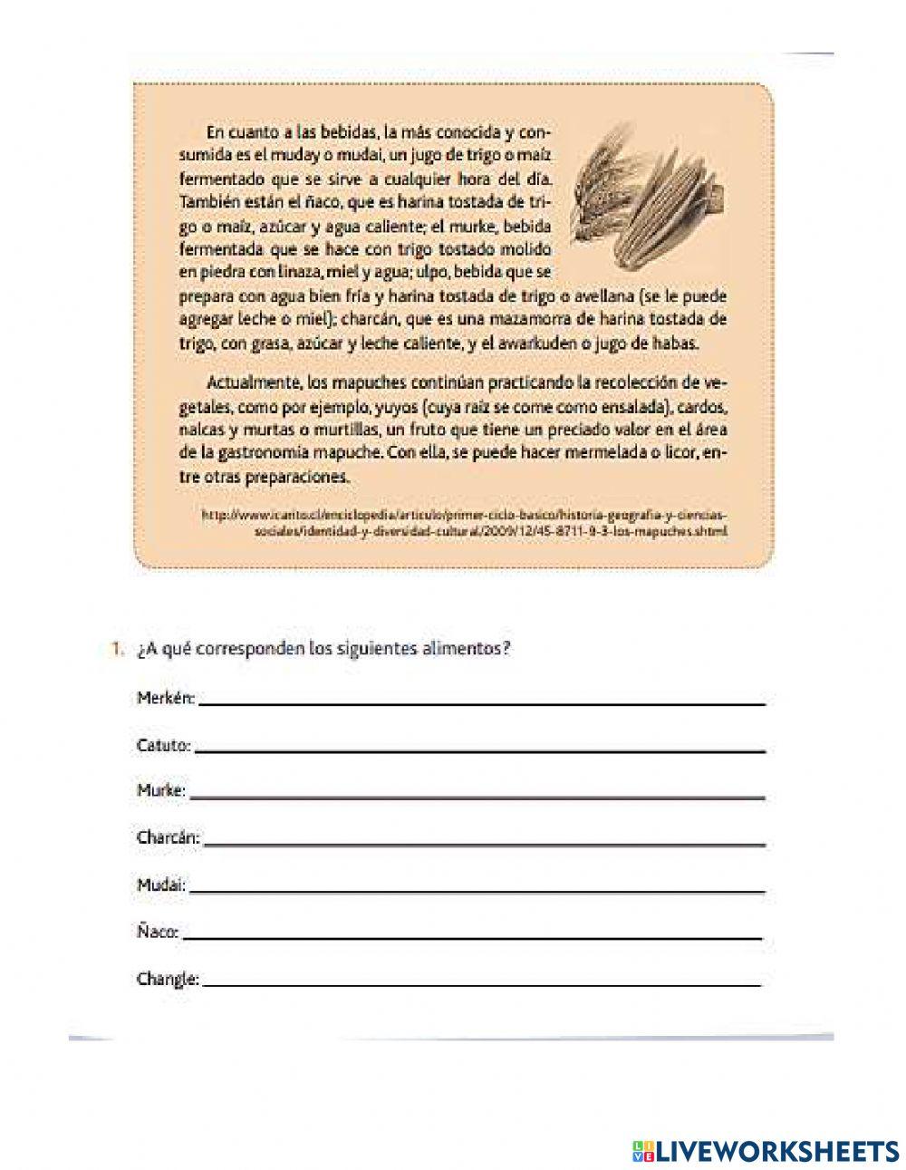Comprensión lectora: Cocina Mapuche