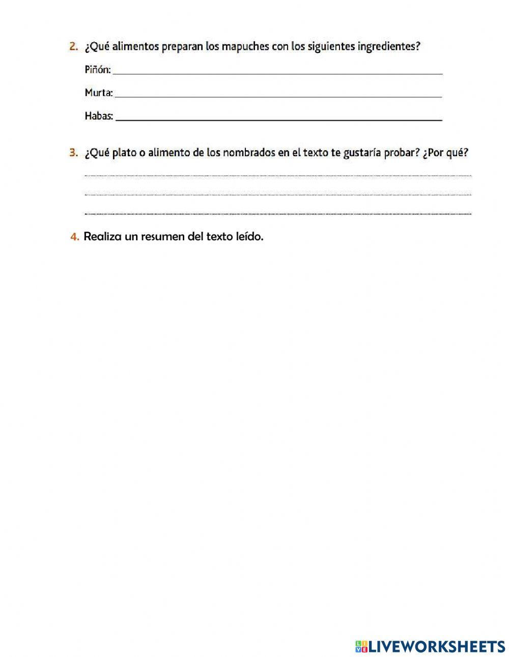 Comprensión lectora: Cocina Mapuche