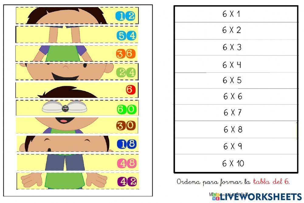 Puzzle tabla del 6 sextob2021 Live Worksheets