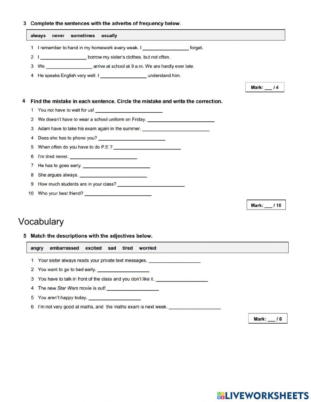 Mid-term test UNITS 1-2 TEENS 3
