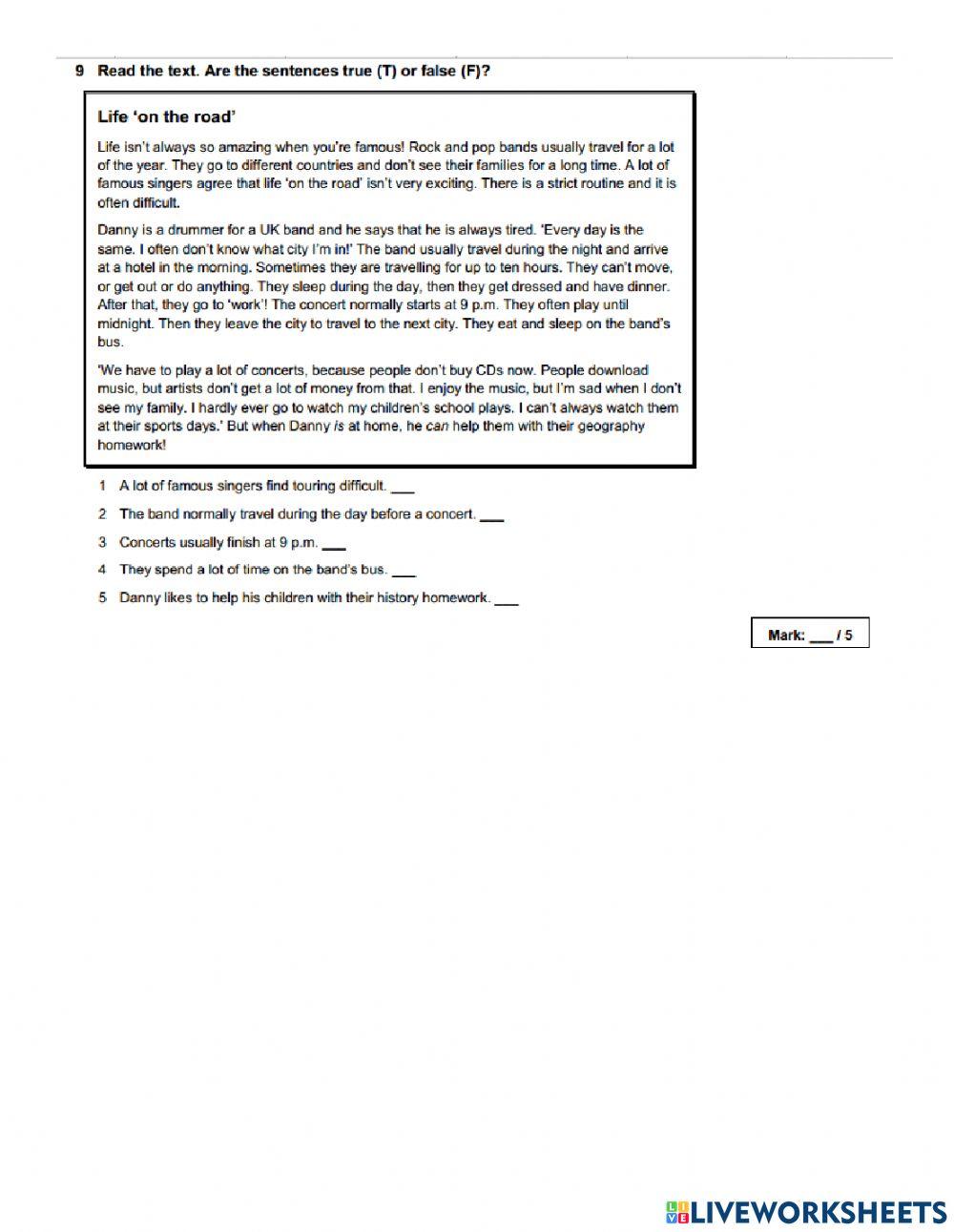 Mid-term test UNITS 1-2 TEENS 3