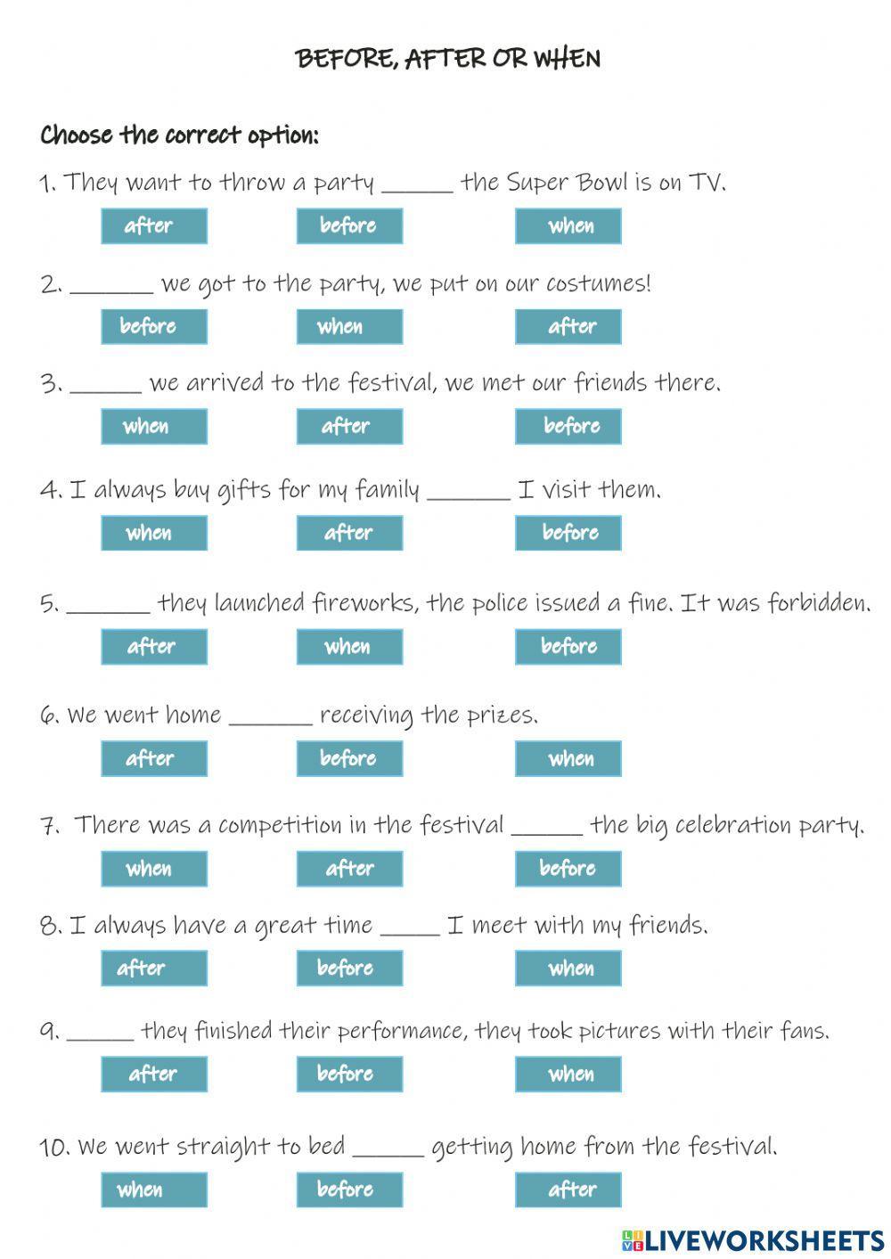 When-Before-After Time clauses When-Before-After Time clauses