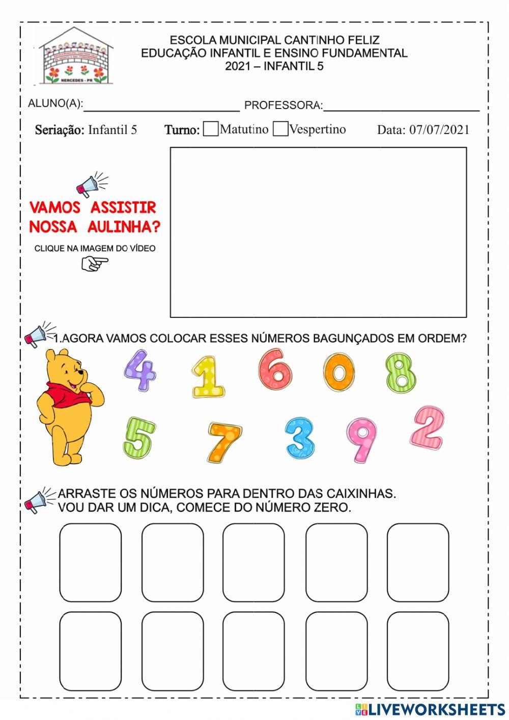 Ordem dos números 0 ao 9