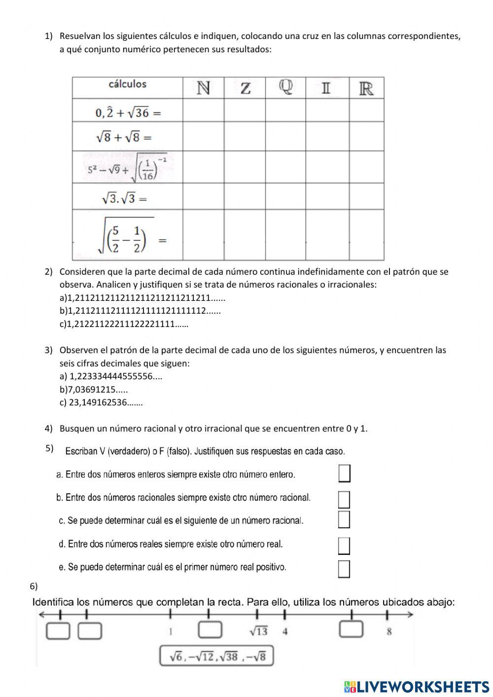 Números Irracionales- Reales