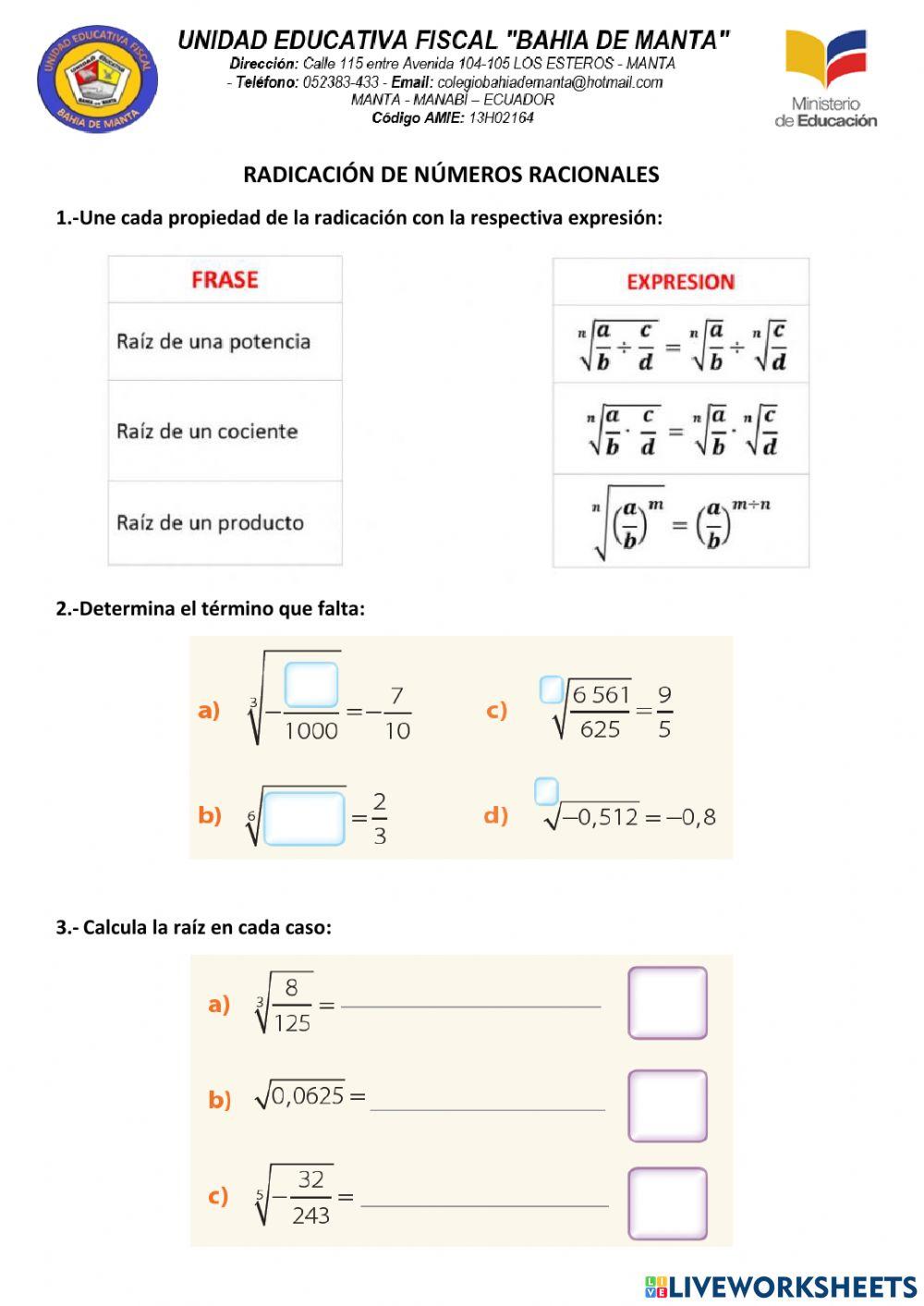 Radicacion de numeros racionales
