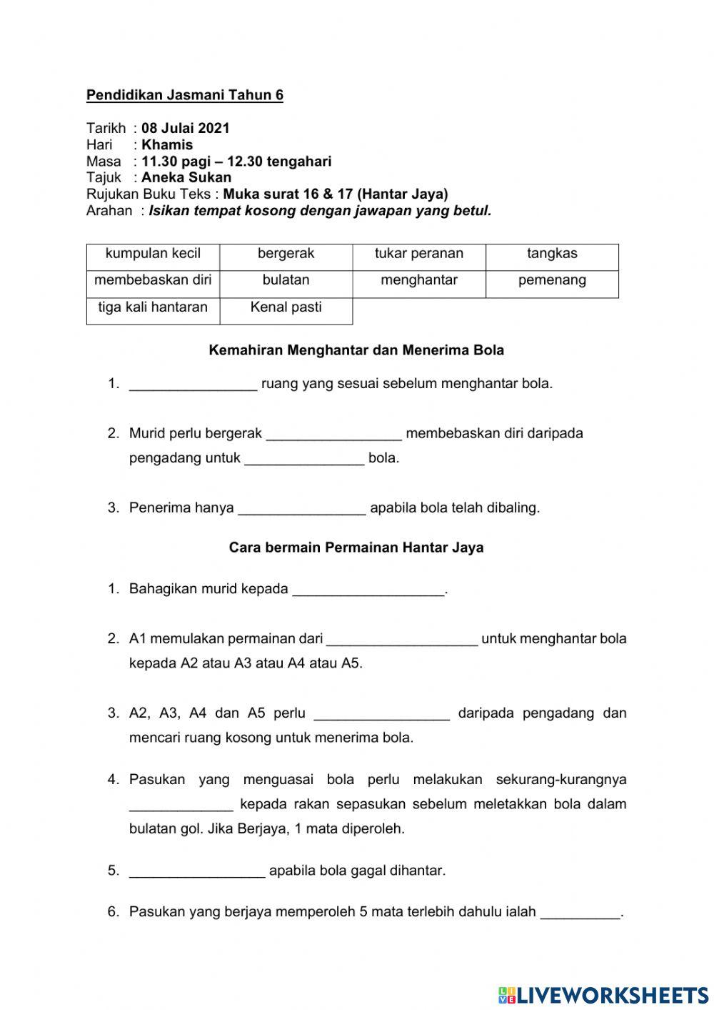 PJ tahun 6: Hantar Jaya