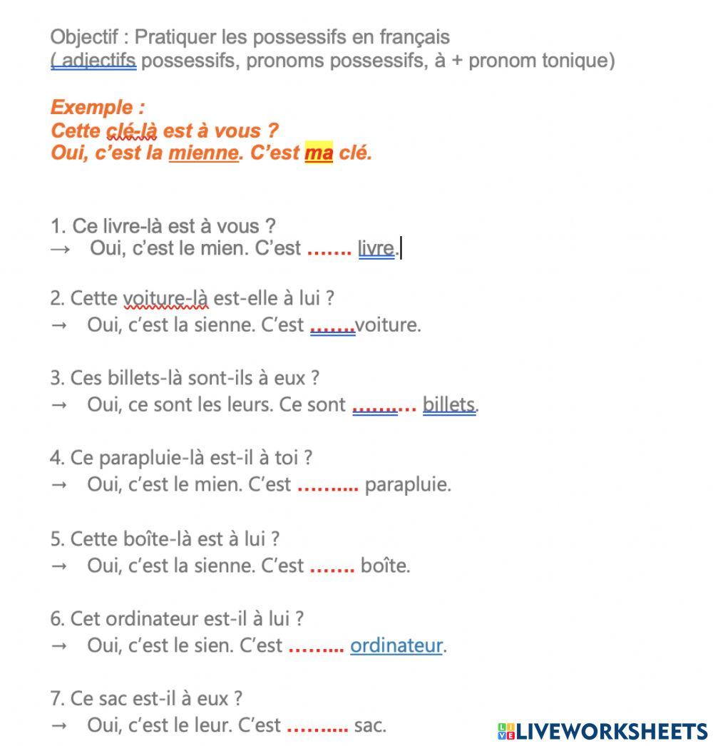 L'adjectifs possessifs