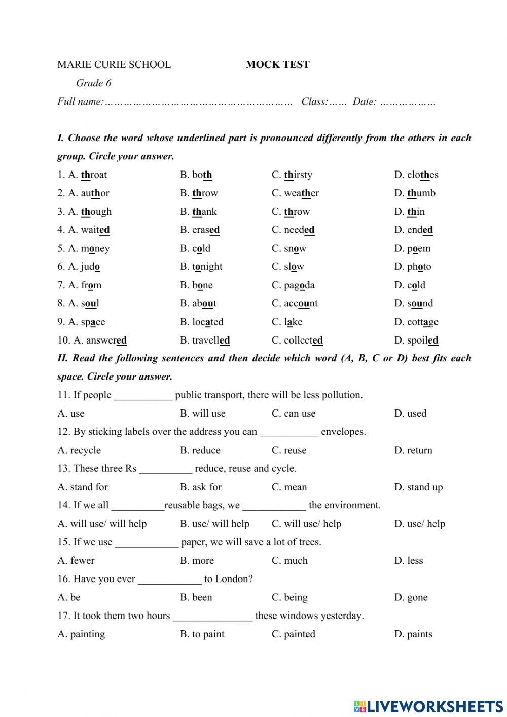 Grade 6 - Mock test - Semester 2