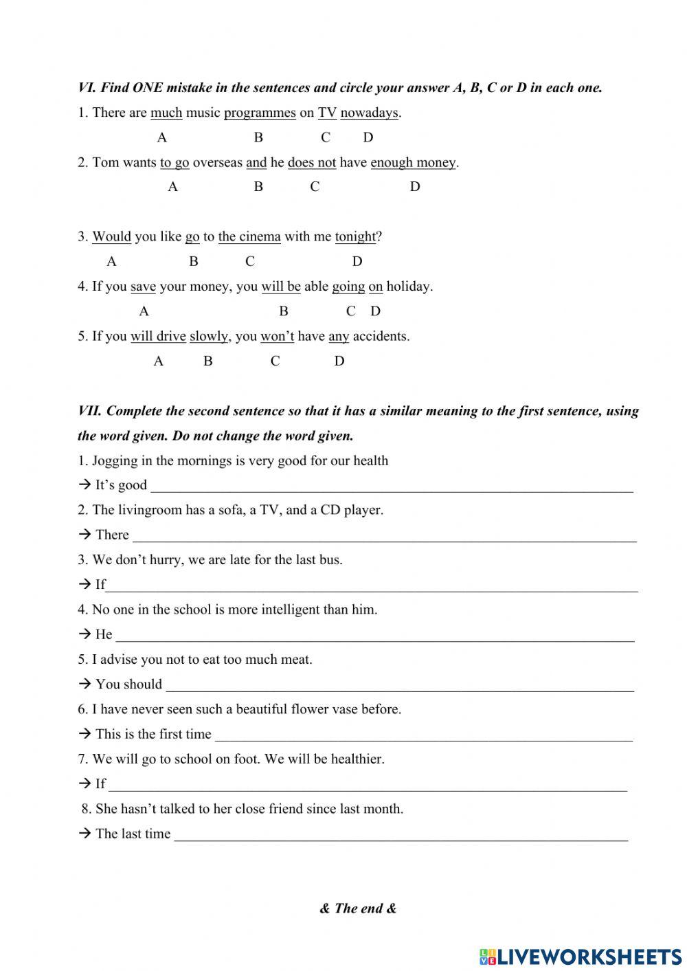 Grade 6 - Mock test - Semester 2