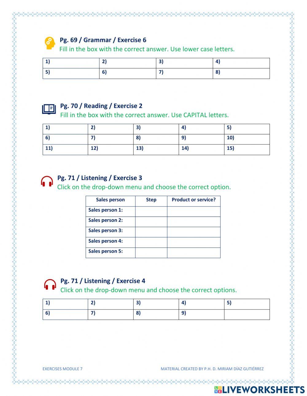Answer sheet Module 7 (TB2) online exercise for | Live Worksheets