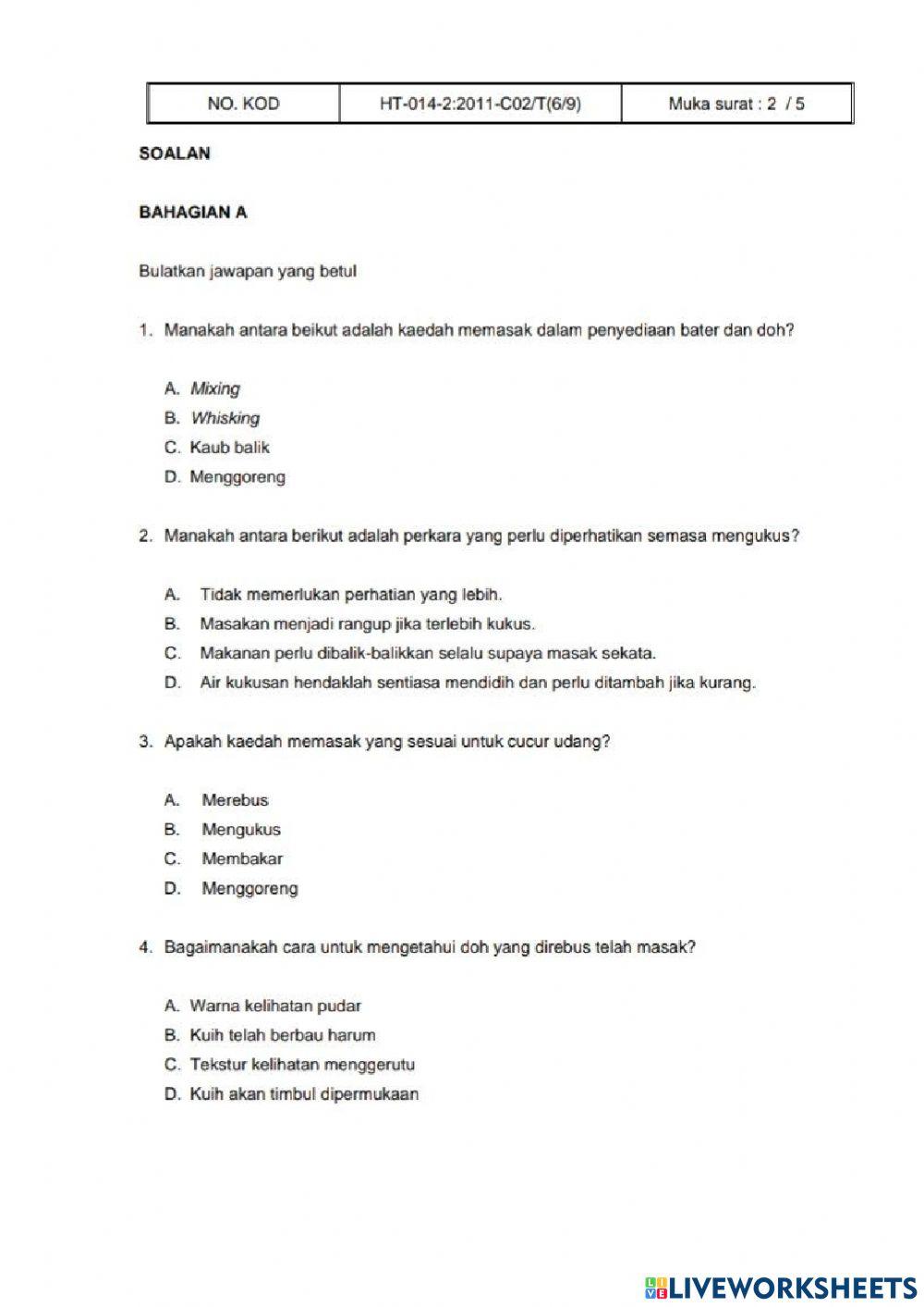 Kertas tugasan - KAEDAH MEMASAK bater dan doh - kvs pastri ting.5