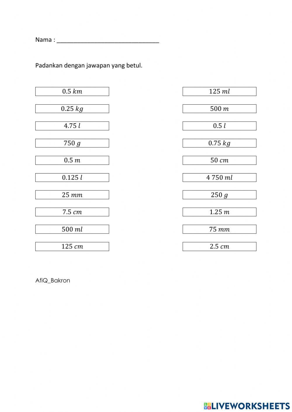 Perpuluhan Panjang, Jisim dan Isipadu Cecair