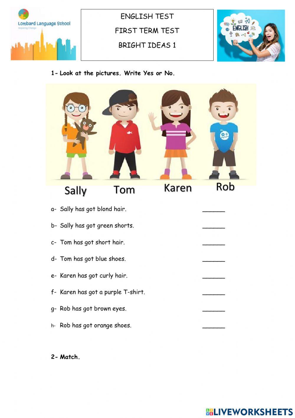 Bright Ideas 1 PRACTICE TEST UNIT 7
