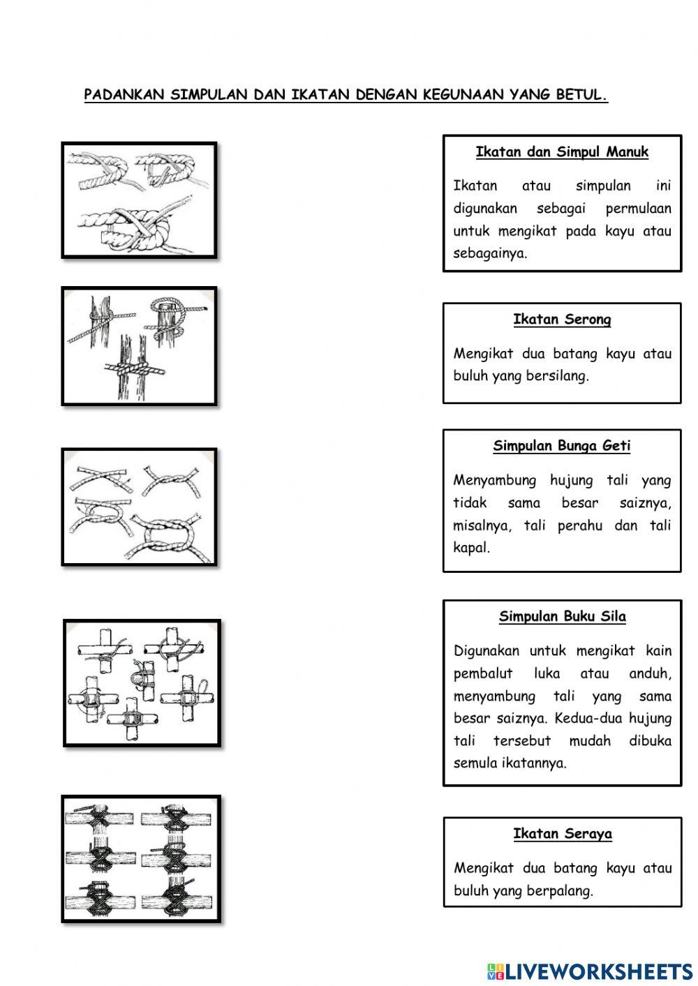Padankan dengan simpulan dan ikatan yang betul.
